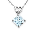 1.65 Carat (ctw) Cushion-Cut Aquamarine Heart Pendant Necklace in 14K White Gold with Chain